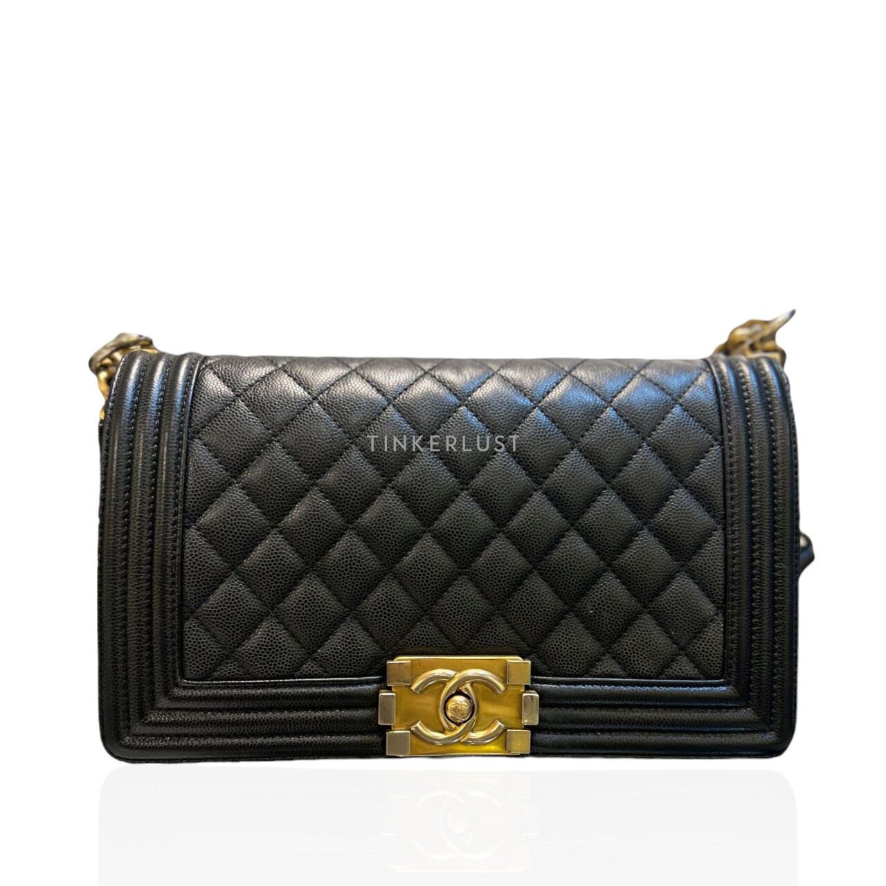 tas shoulder bag Chanel Boy Medium Black Caviar 25 GHW Shoulder Bag Tinkerlust